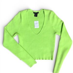 Sincerely Jules Lime Ribbed V-Neck Cropped Sweater Womens Large